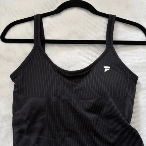 FITFO Black Ribbed Strappy Tank Top – Built-In Shelf Bra - Picture 1 of 2